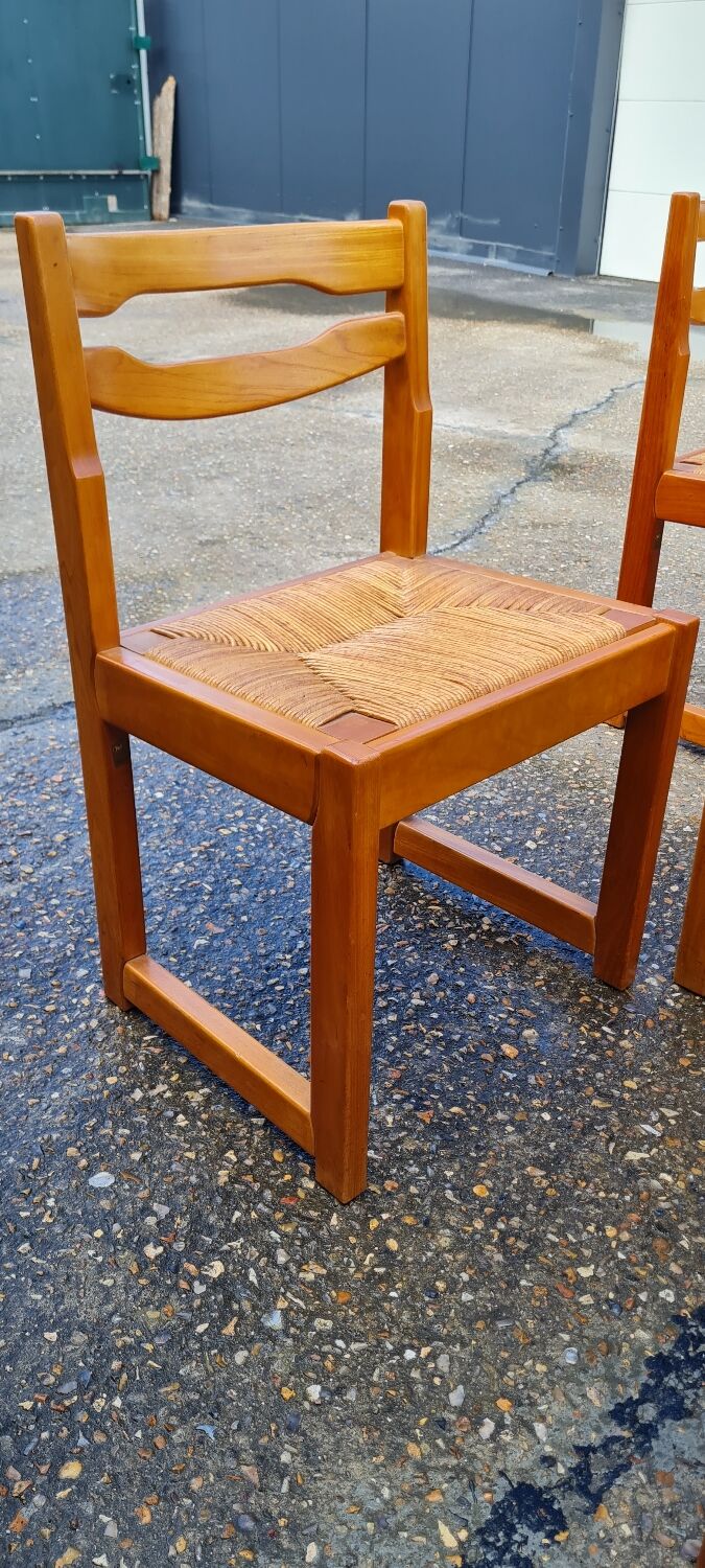 Set of 8 chairs in elm and straw by Maison Regain