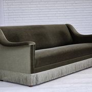 1970s, Danish 3-seater sofa, green furniture velour, beech wood.