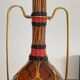 Vintage amber glass, brass and scoubidou carafe