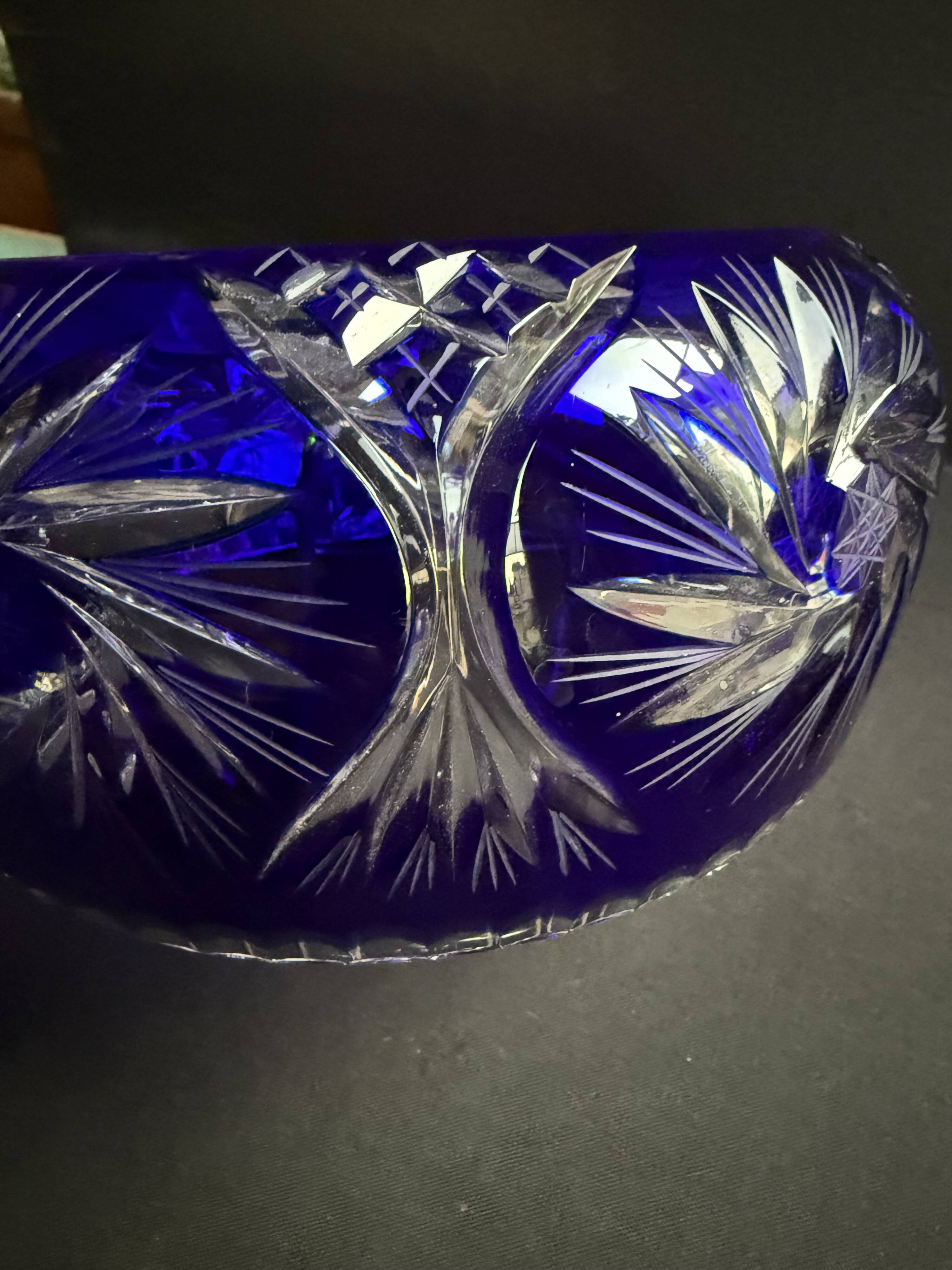 Cobalt blue cut crystal salad bowl – irena poland