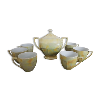 Set of 6 coffee cups + 1 china porcelain sugar bowl