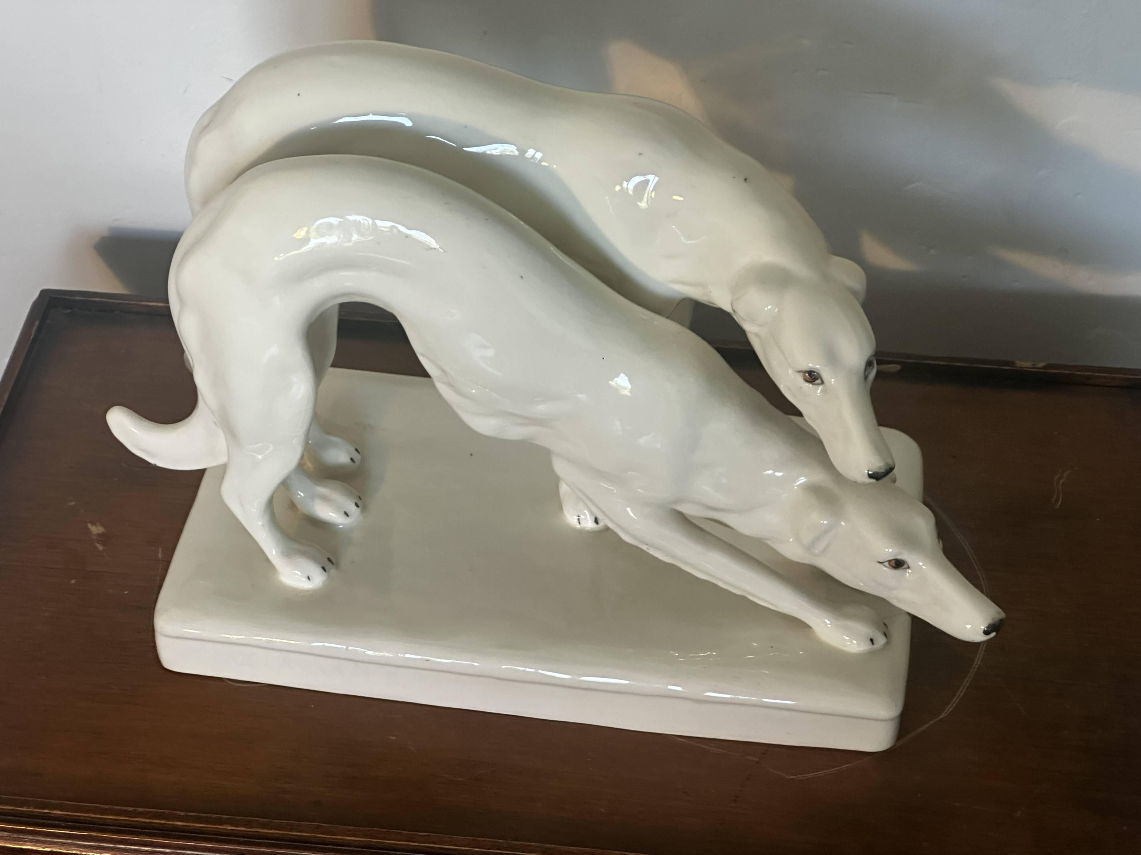 Pair of Borzoi - White Greyhounds - Art Deco ceramic