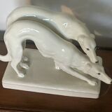 Paire de Barzoi - Lévriers blancs - céramique Art-Deco