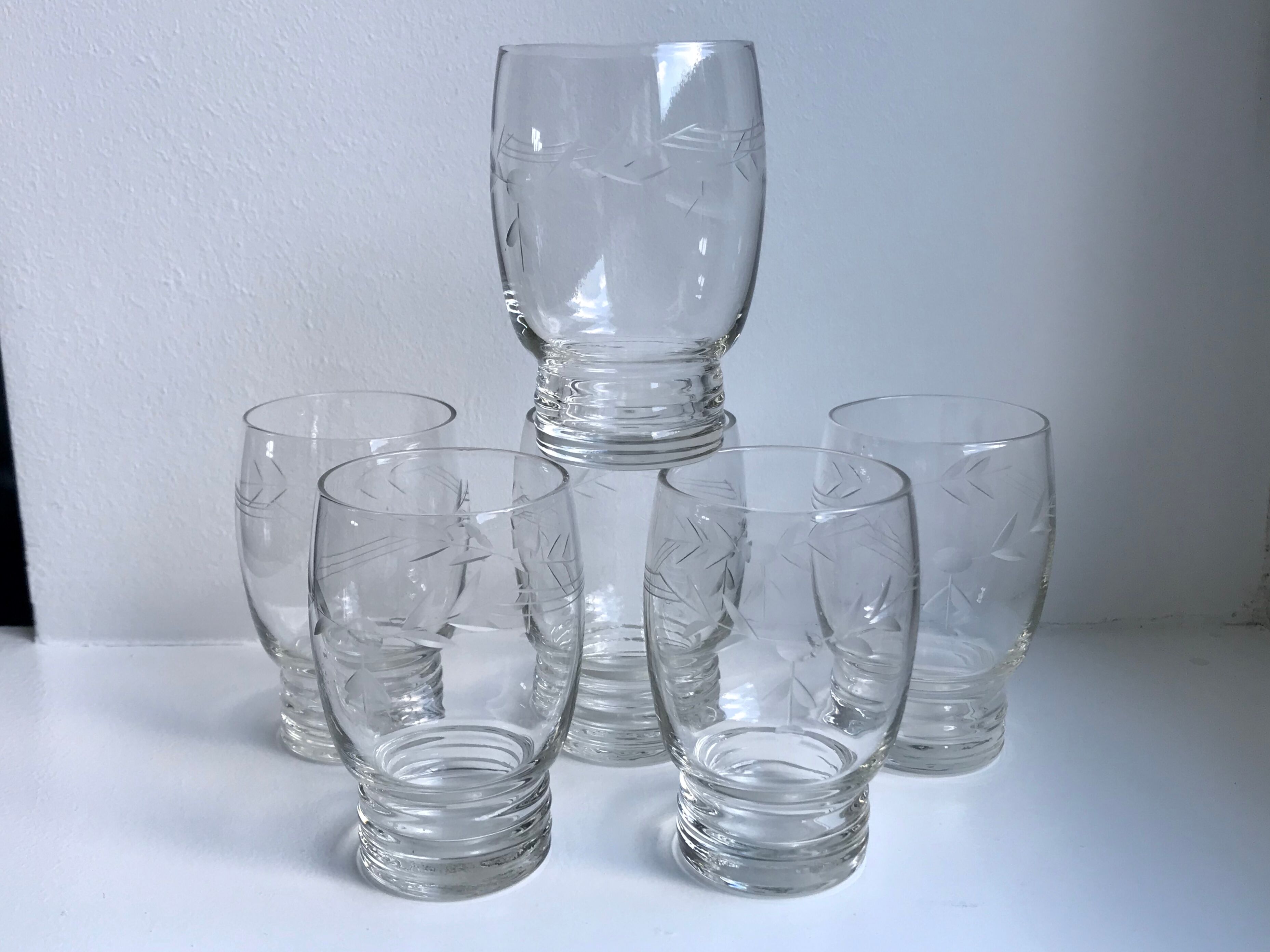 Lot de 6 verres à eau en cristal gravé années 50