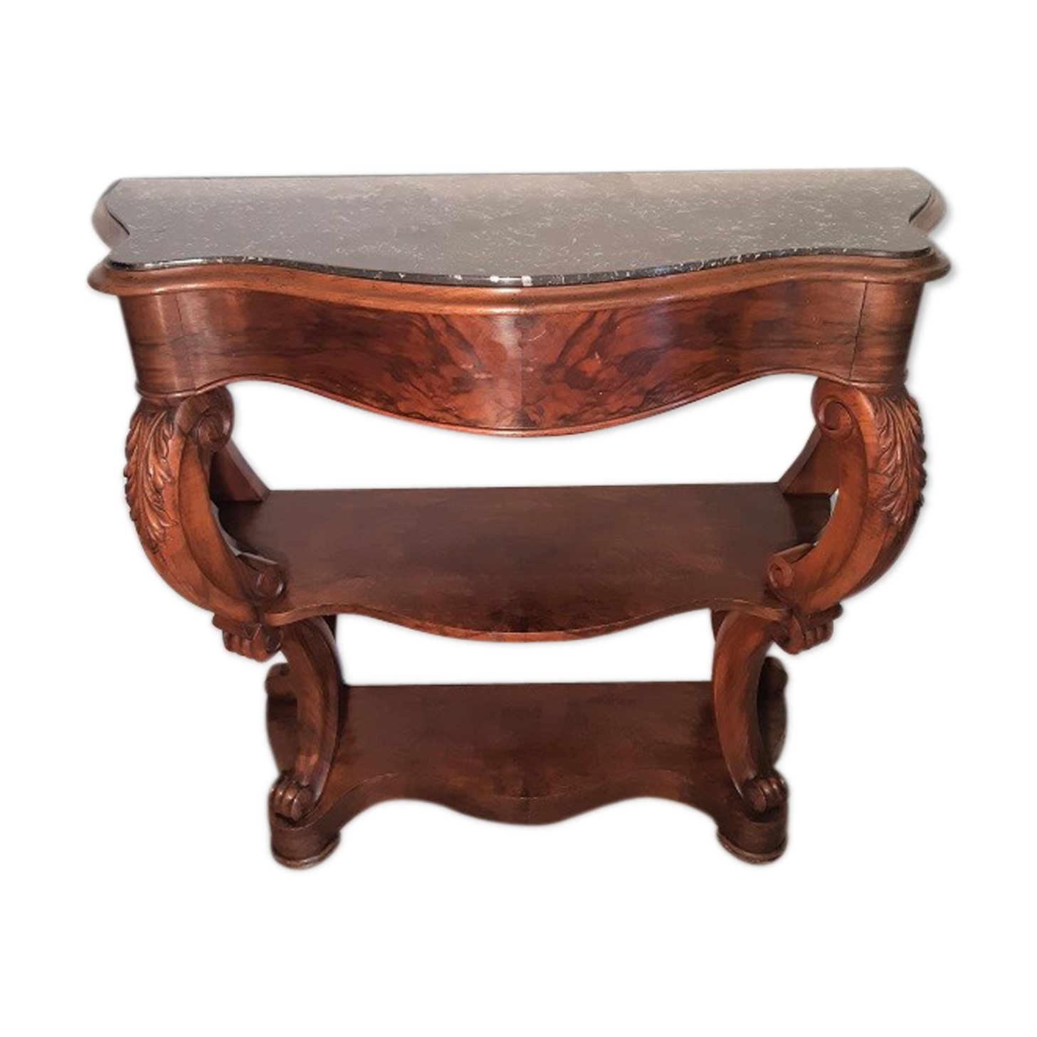 Napoleon III period console in walnut and marble tray