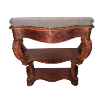 Console Napoléon III d'époque en noyer et plateau marbre