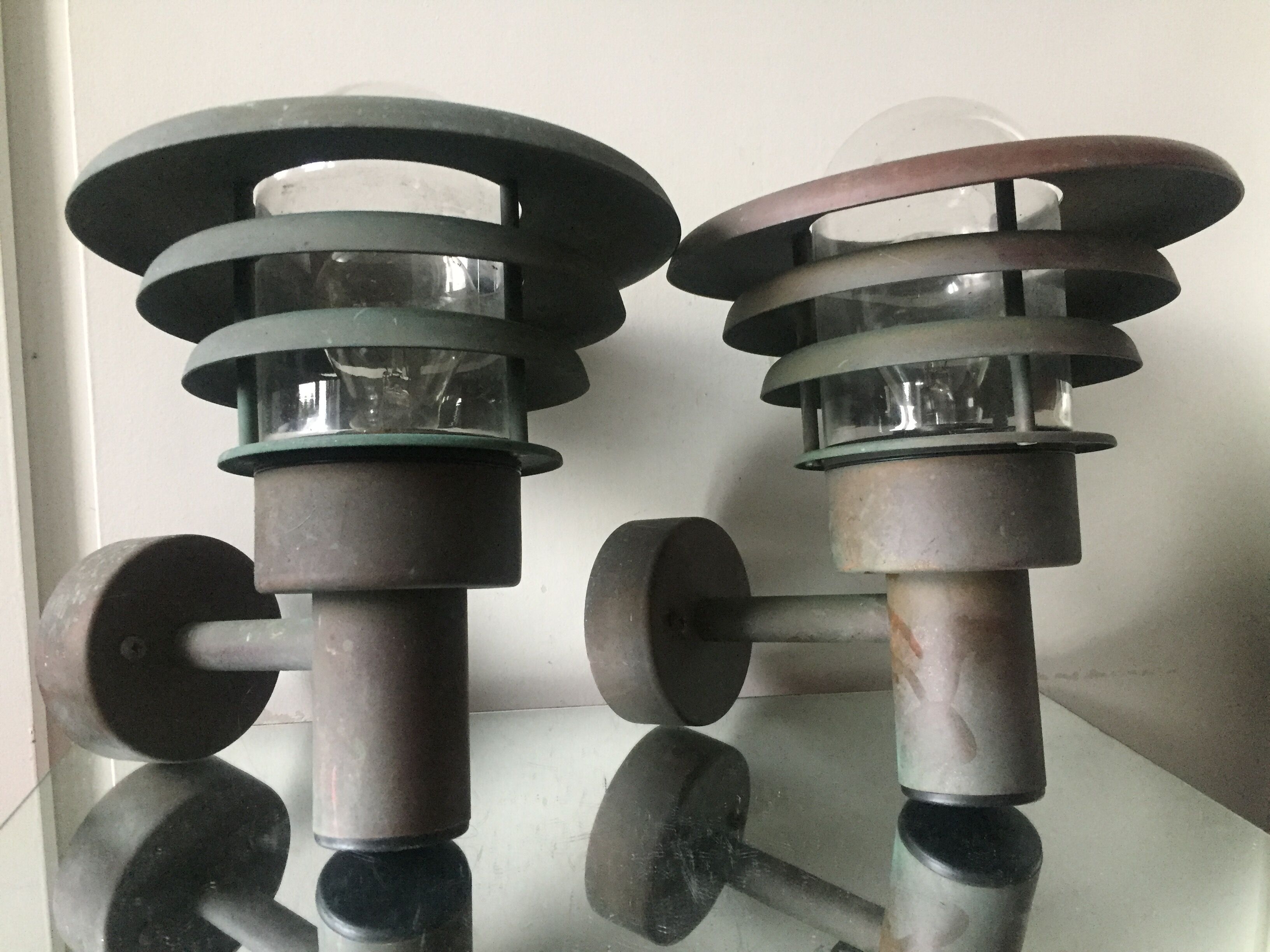 Pair of classic danish copper outdoor lamps