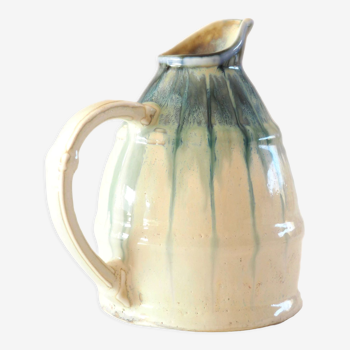 Turquoise and ecru decorative pitcher