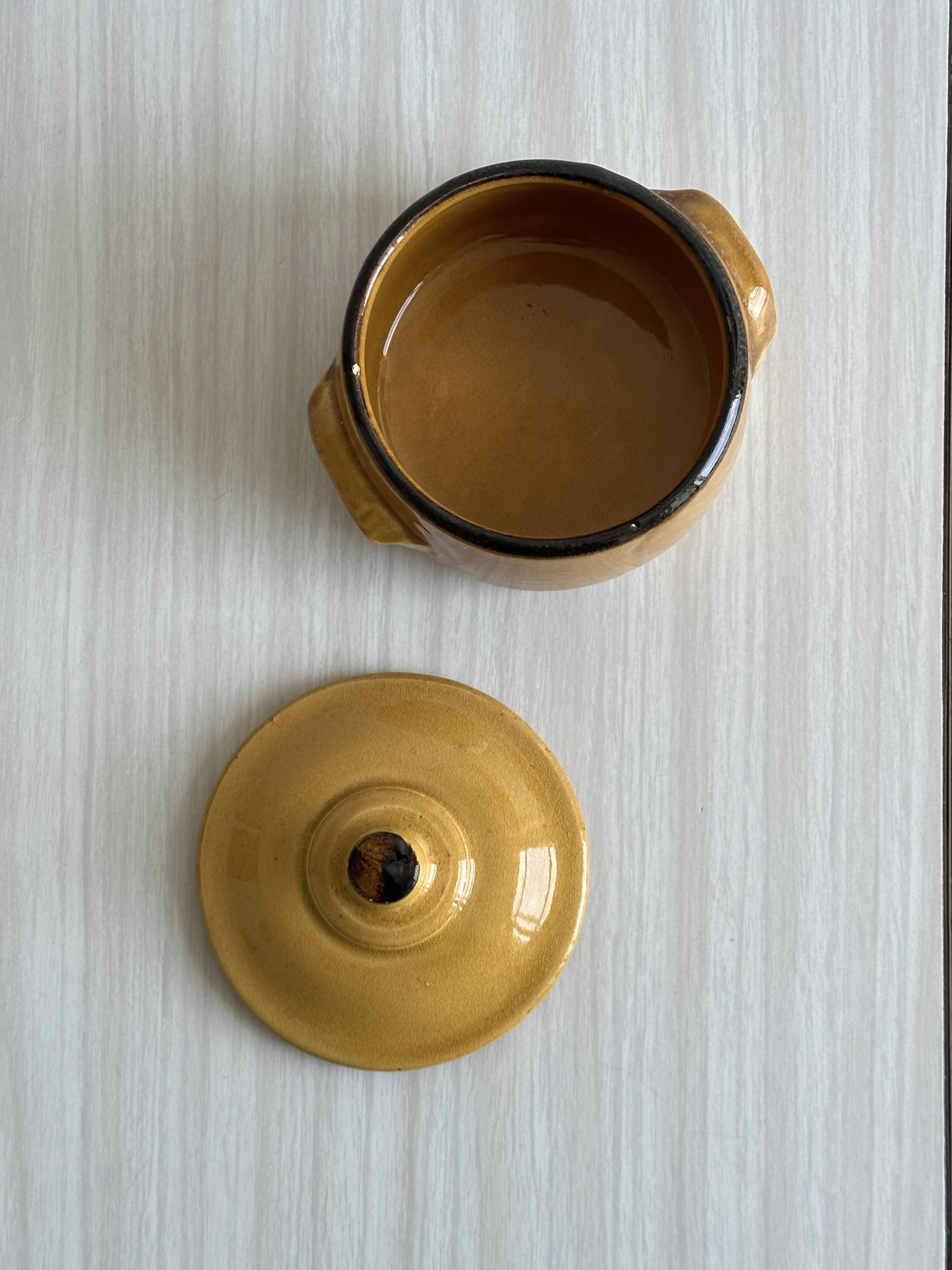 Yellow ceramic stoneware sugar bowl