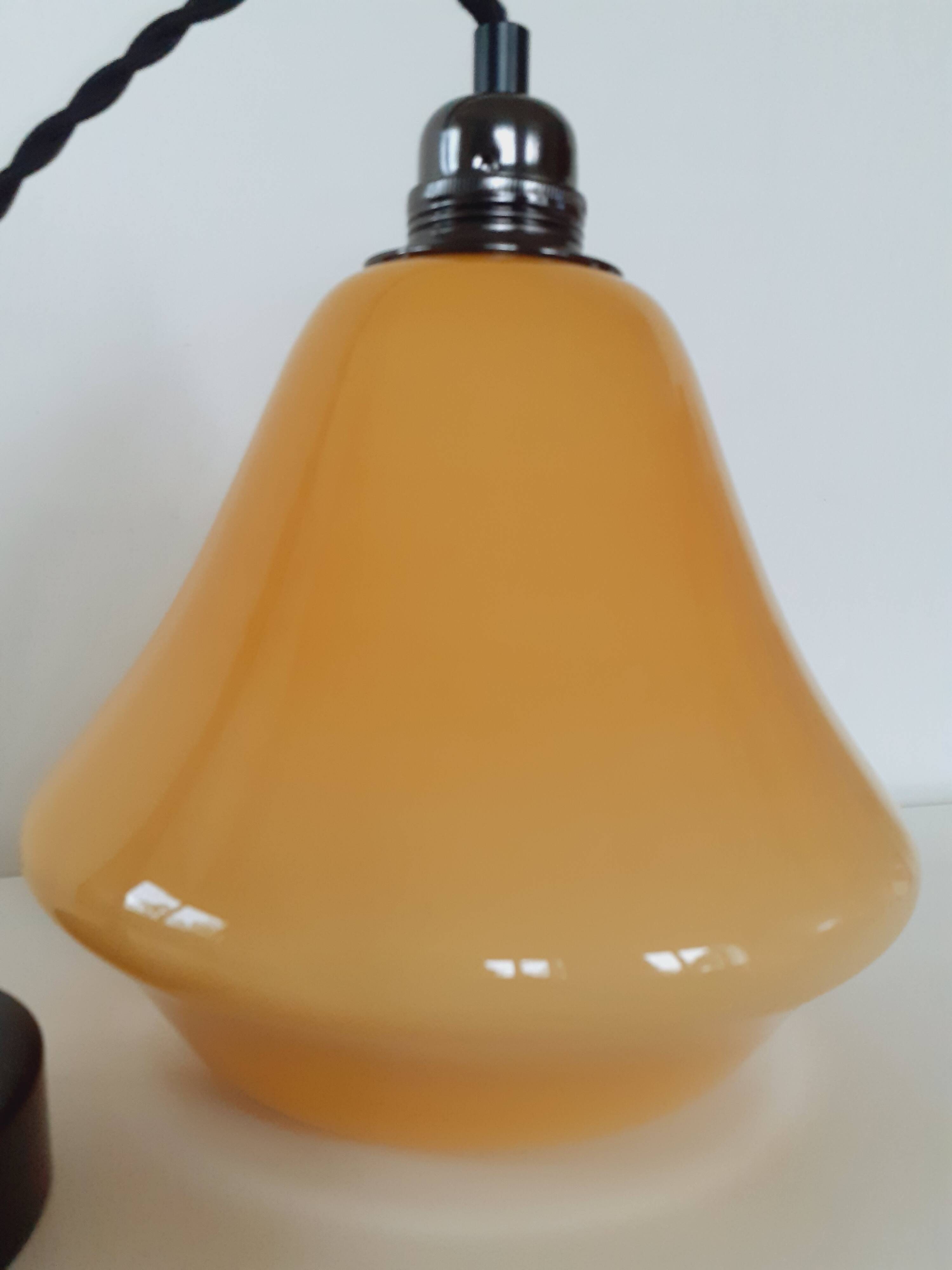 Vintage pendant light, yellow opaline.