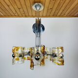 Mid-century chandelier in amber Murano and chrome by Toni Zuccheri for Mazzega, Italy, 1970s.
