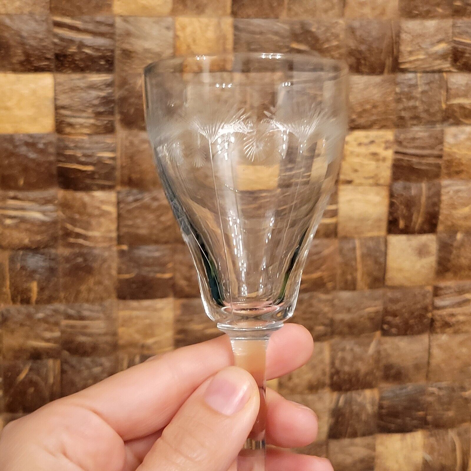 10 old cut glass glasses engraved palm decoration 1930