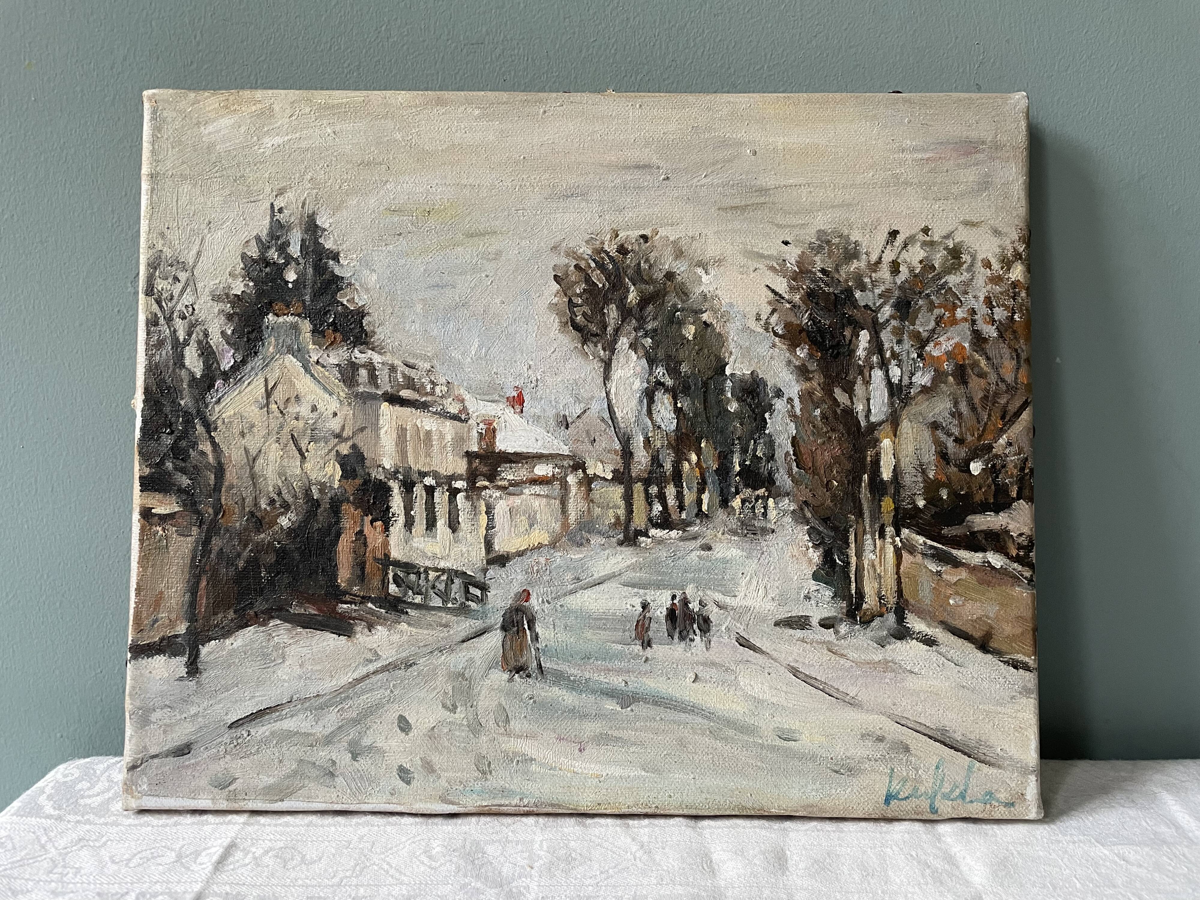 Old painting snow landscape signed