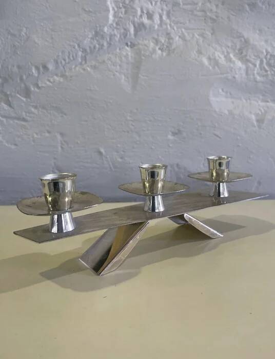 Silver-plated modernist triple candle holder 1960s