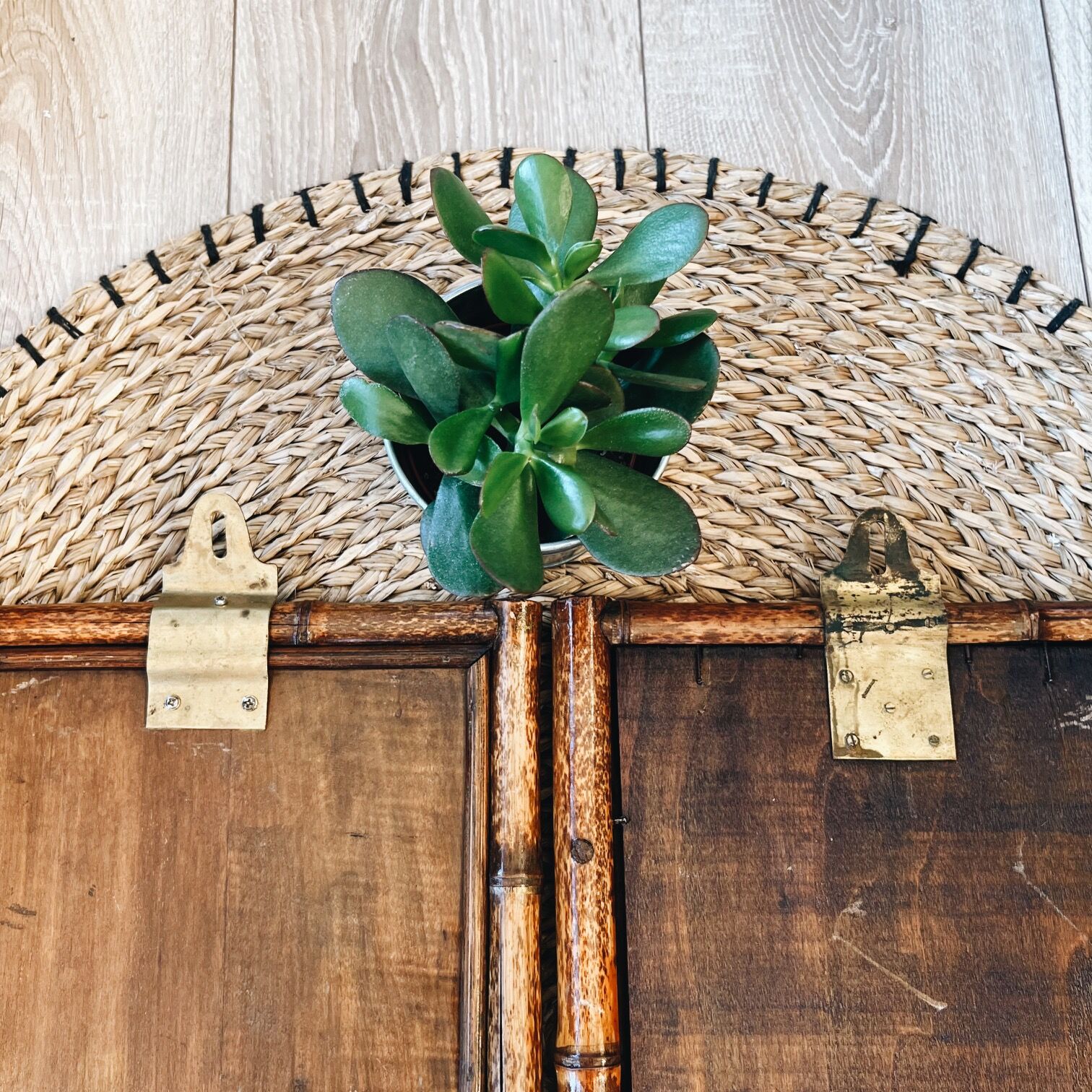 Duo of beveled bamboo mirrors