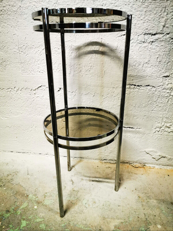 Chrome and smoked glass side table