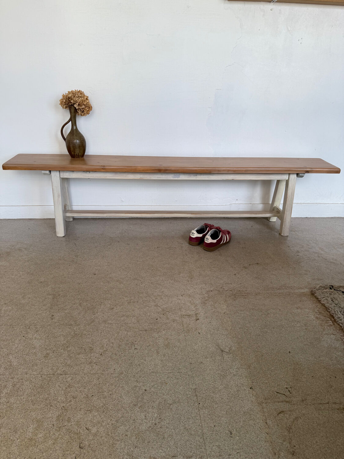 Vintage solid wood farmhouse bench