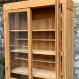 Parisian glass cabinet in solid raw oak, 1950