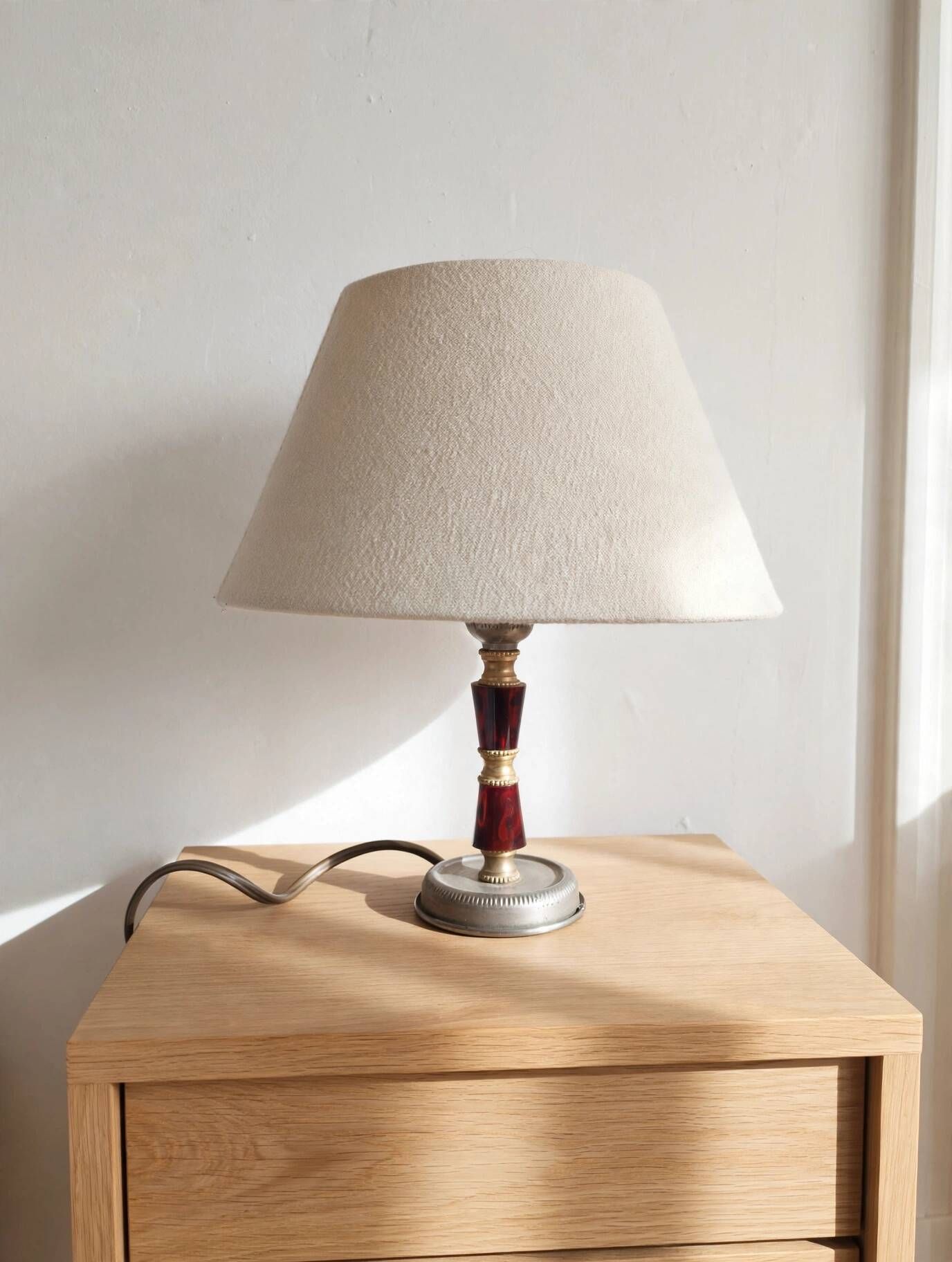Vintage Bakelite & Brass Shell Table Lamp - Linen Shade - Years