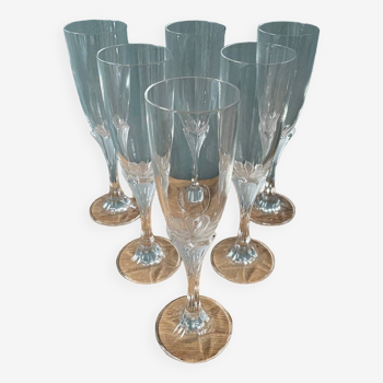 Série de 6 flûtes à champagne en cristal d’Arques, modèle Granville