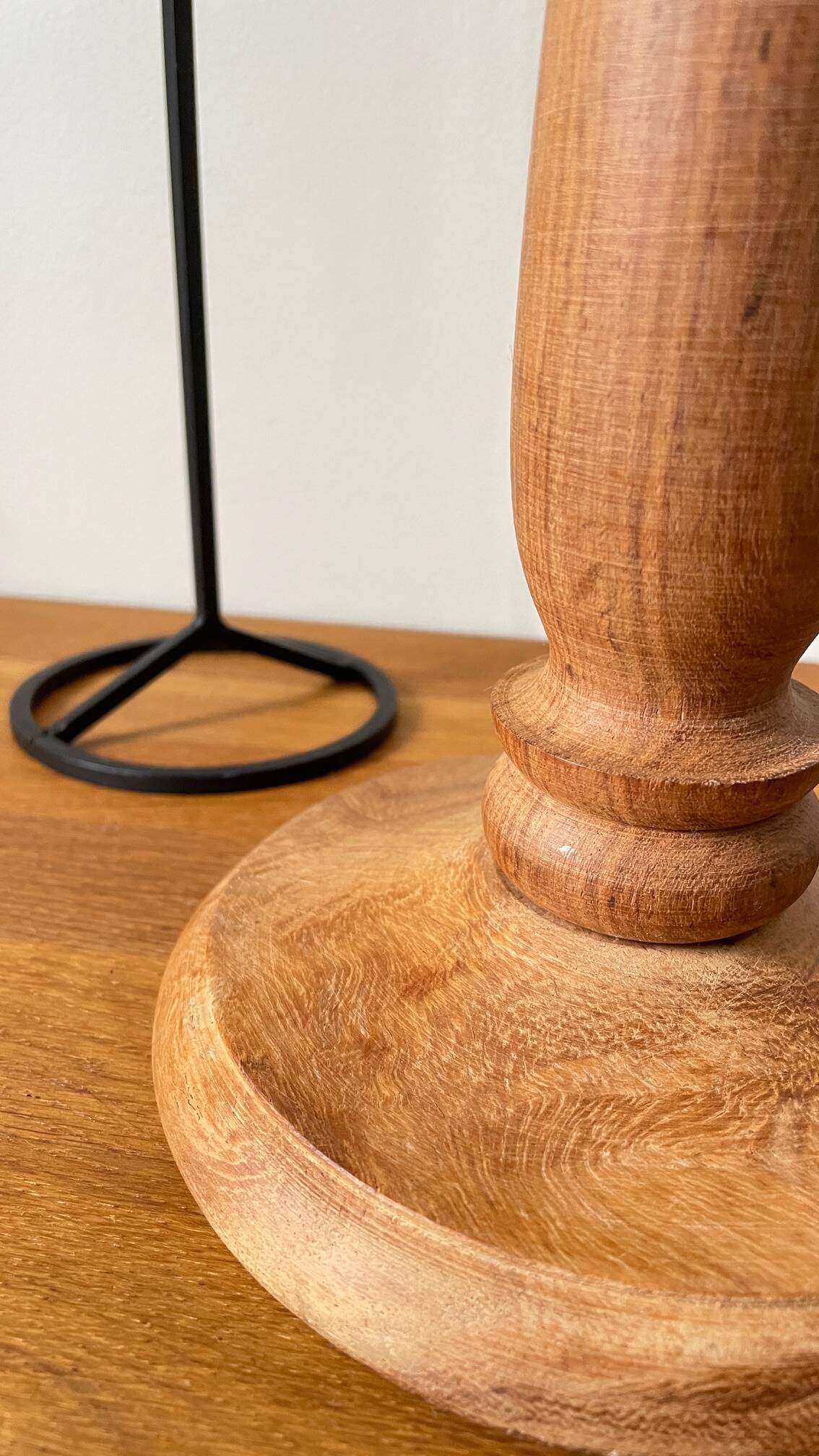 Trio of Vintage Teak and Steel Candlesticks