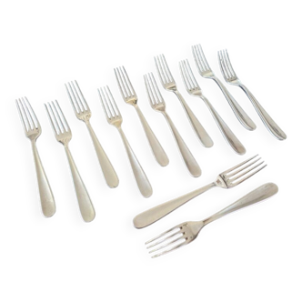 Set of 12 Christofle Paris dessert forks in silver metal