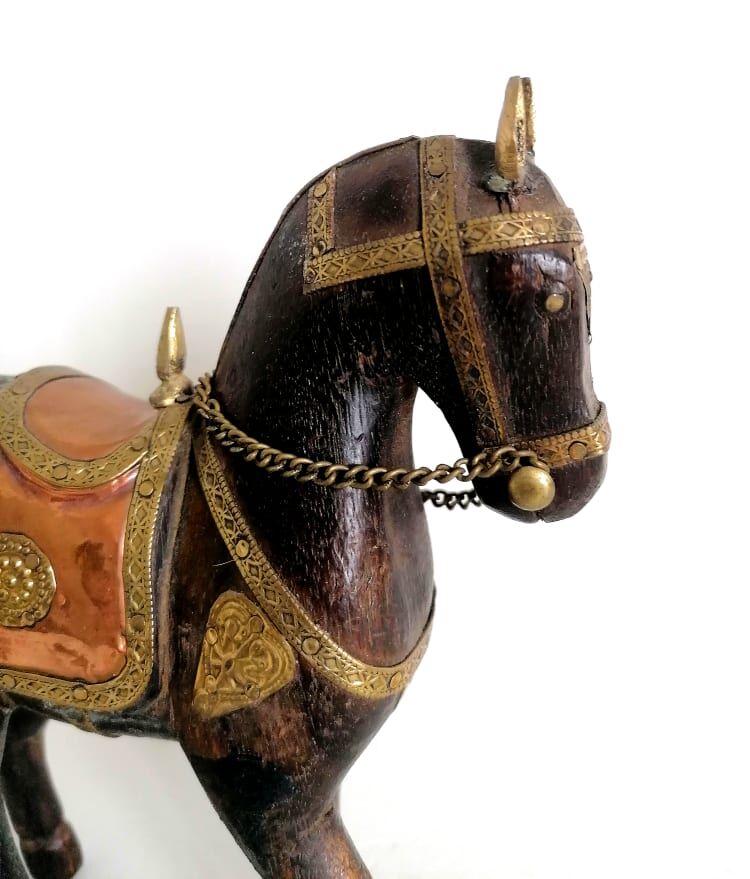 Indian horse wood copper and gilded brass