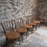 Set of 6 Fischel bentwood bistro chairs, Czechoslovakia, circa 1930–1950.