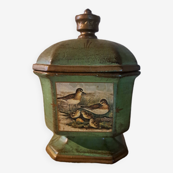 Pot à tabac vintage en céramique décor oiseaux