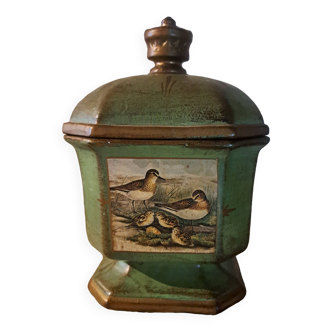 Pot à tabac vintage en céramique décor oiseaux