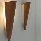 Pair of vintage thermoformed wood wall lights, France 1970