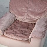 Cinna, pair of armchairs foam and velvet ras pink pale, France, circa 1970