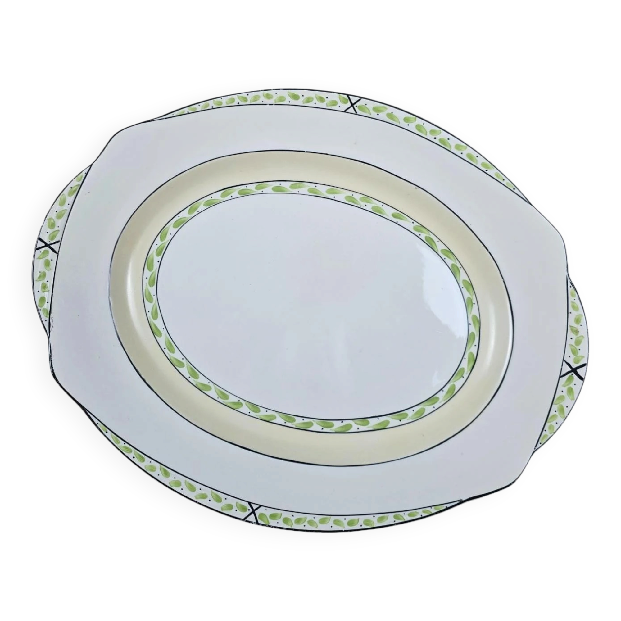 Plat ovale anglais Burleigh Ware – Crème & vert – Made in England