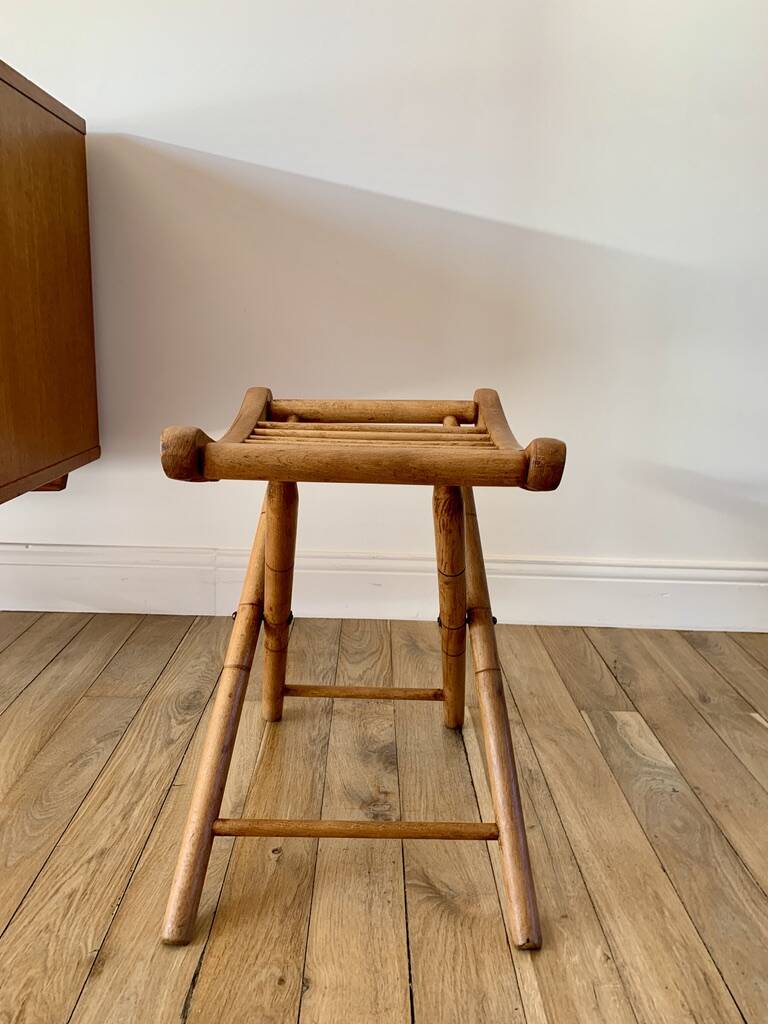 folding wooden stool bamboo style early 20th century