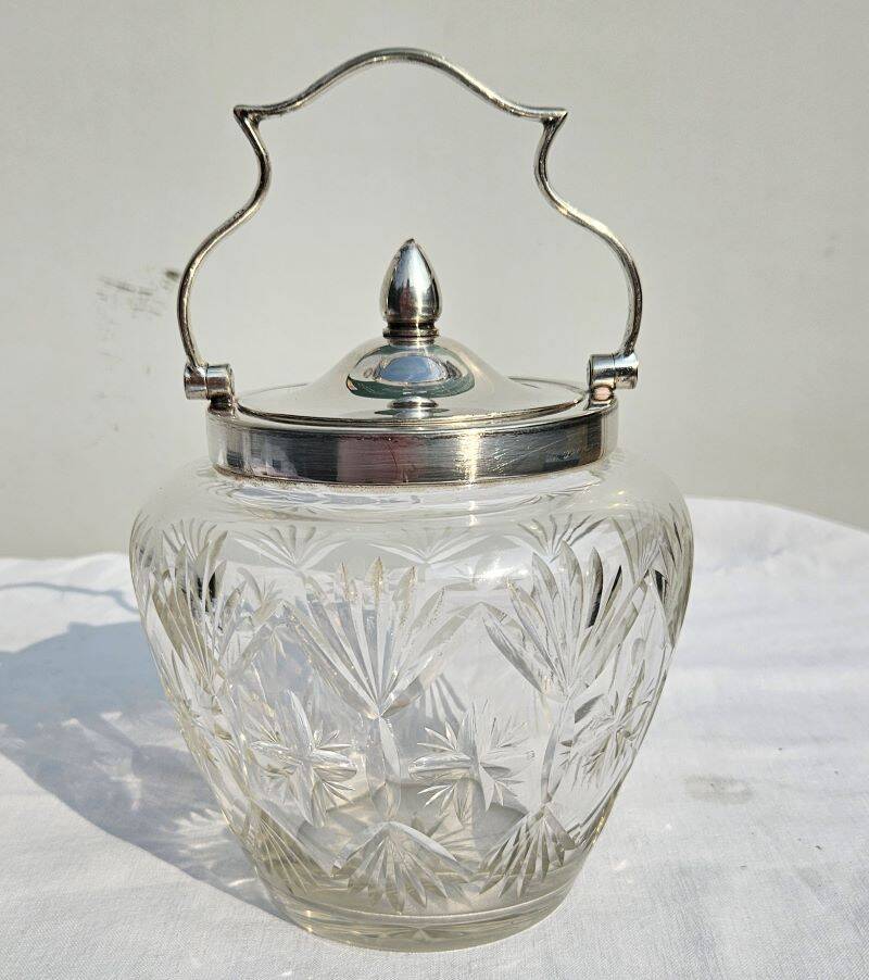 Cut crystal and silver biscuit bucket