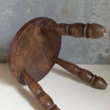 Low tripod stool in vintage turned solid wood