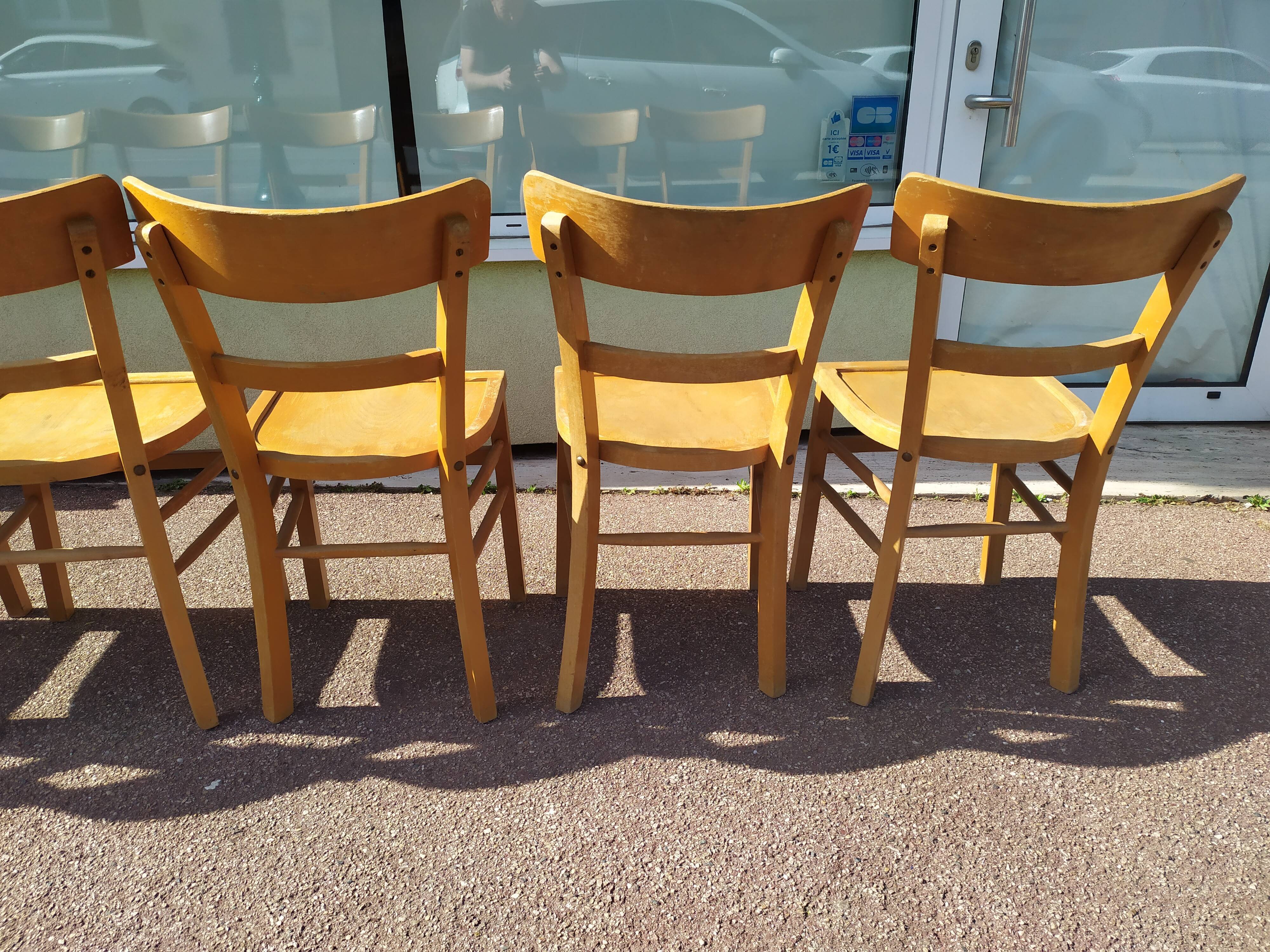 Set of 6 wooden bistro chairs 50/60s