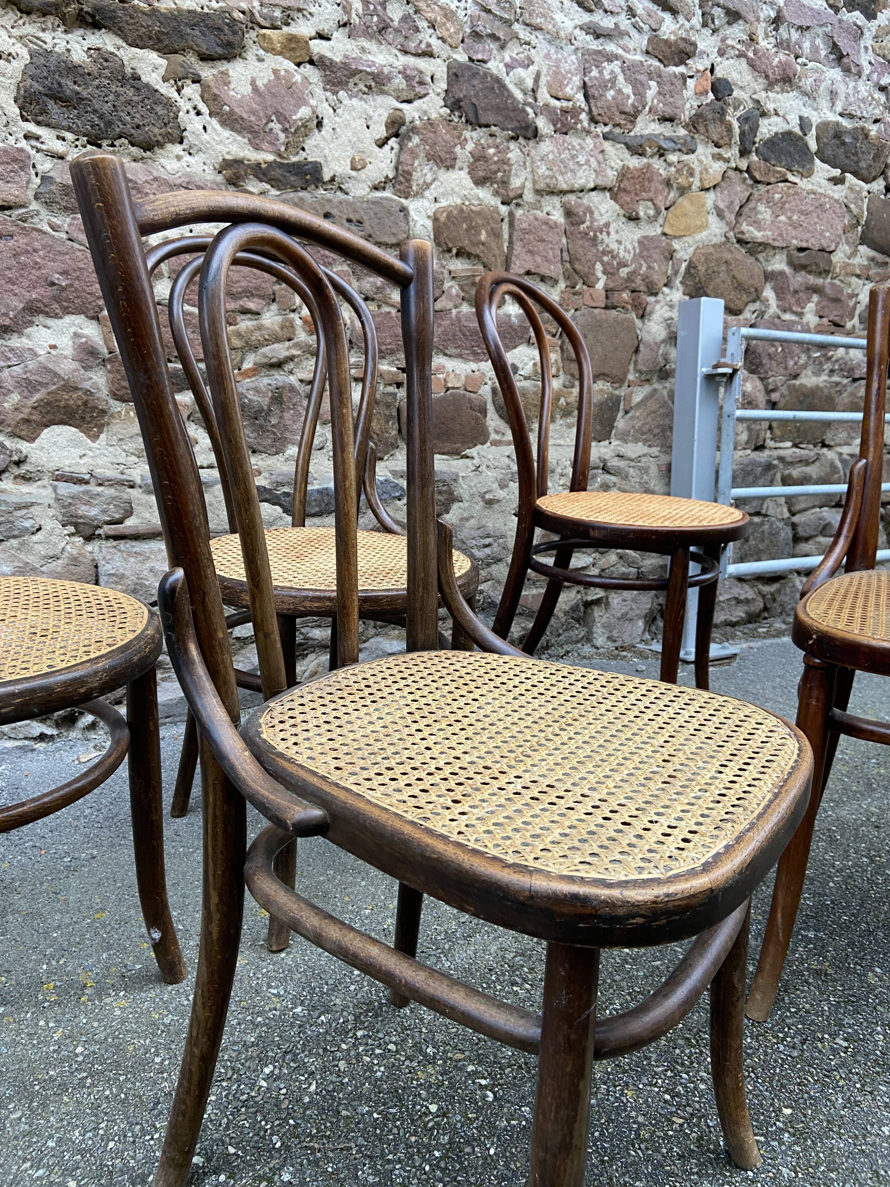 Set of 6 Thonet Fischel restaurant bistro chairs mismatch curved wood
