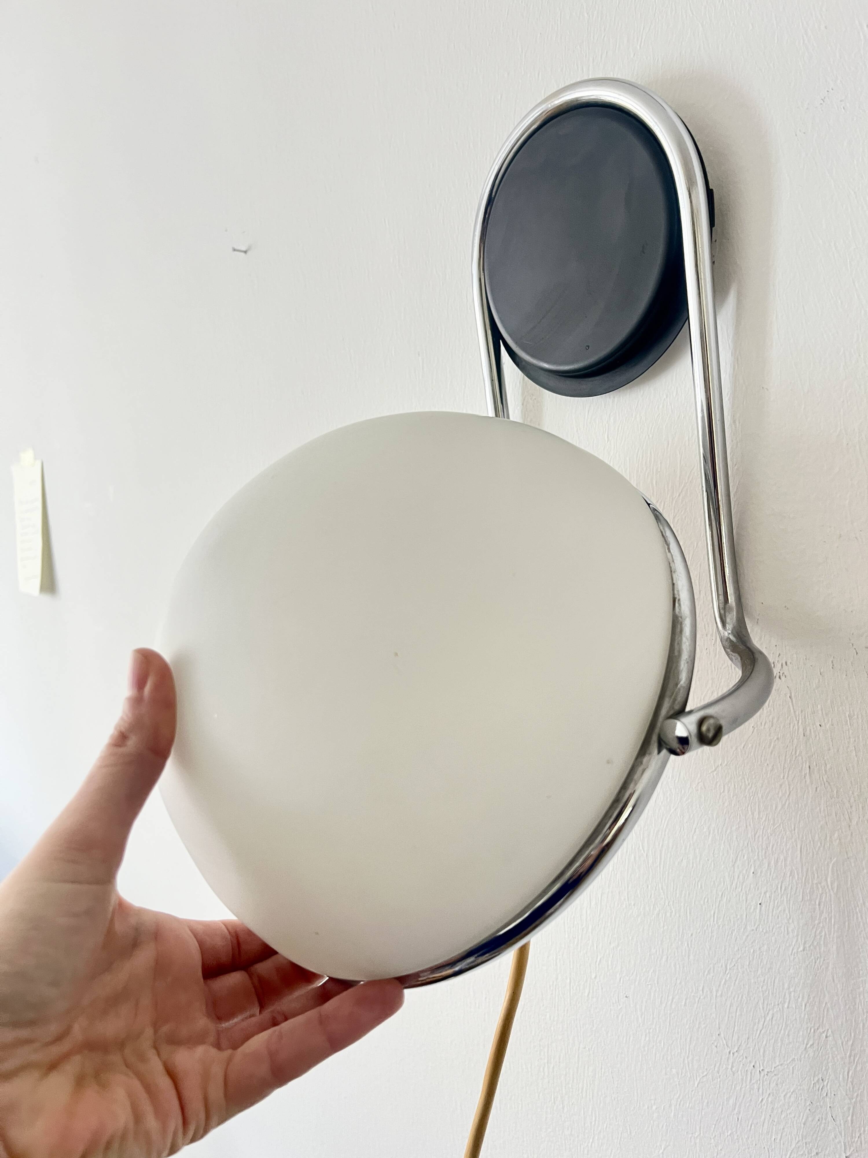 Vintage Space Age Wall Lamp Adjustable Chrome Glass, Italy, 1970s