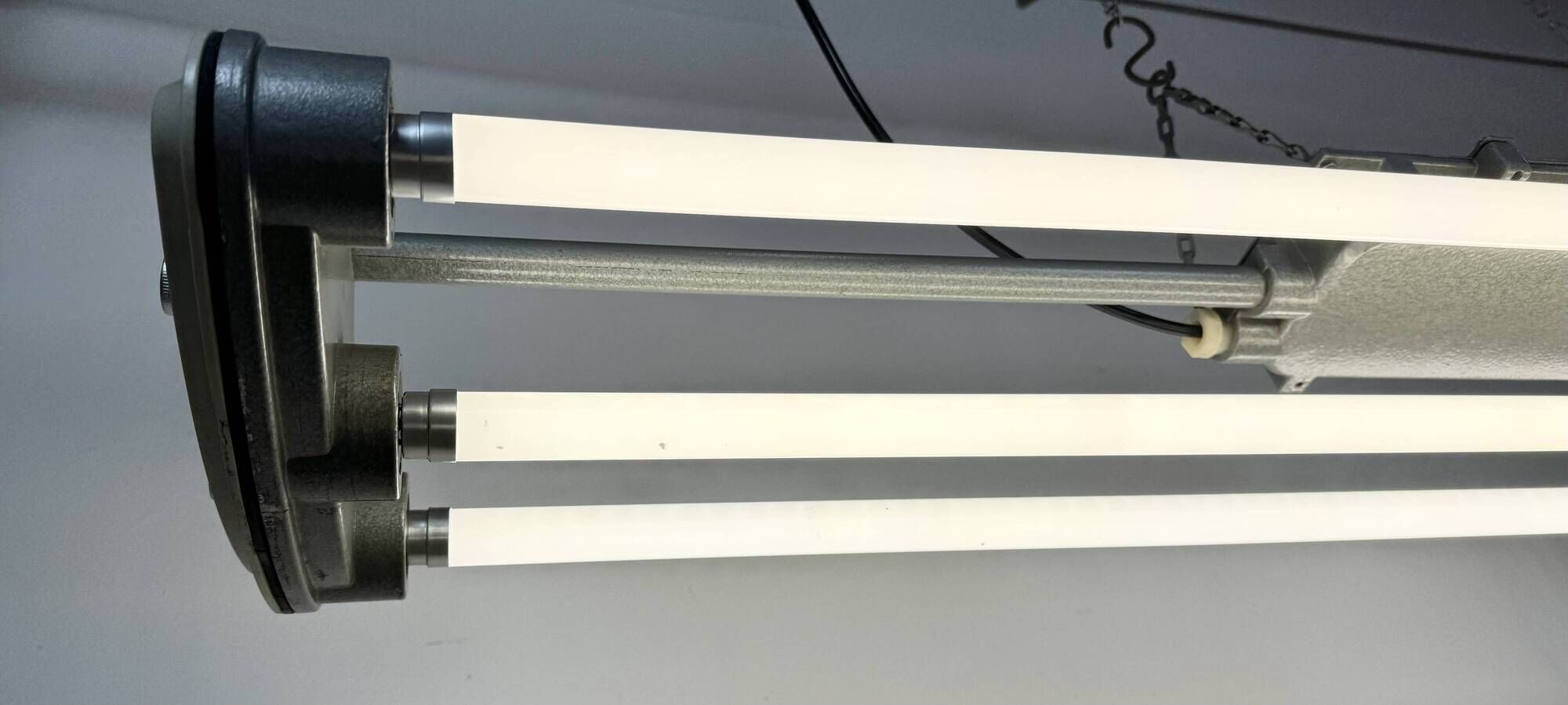Grey Industrial Hanging Tube Light from Polam Gdansk, 1970s
