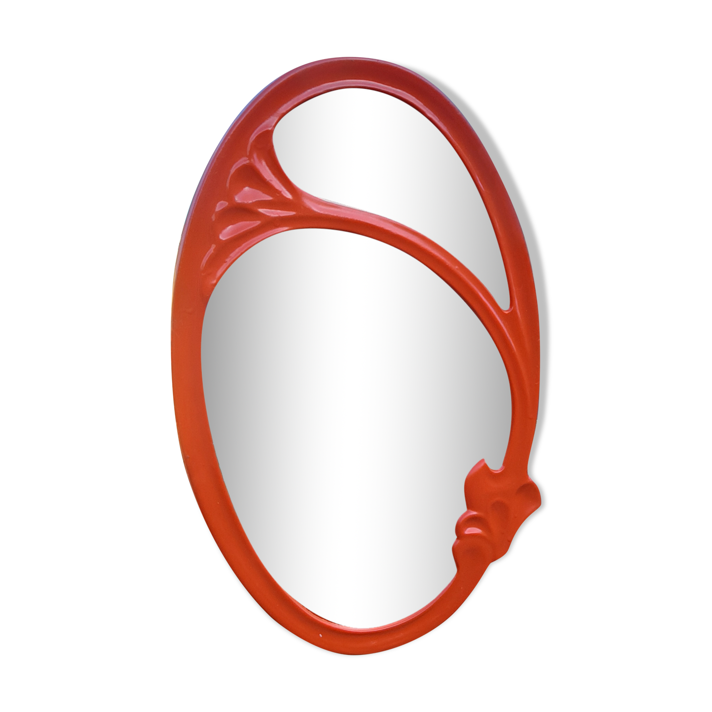 Vintage mirror enamelled cast iron orange