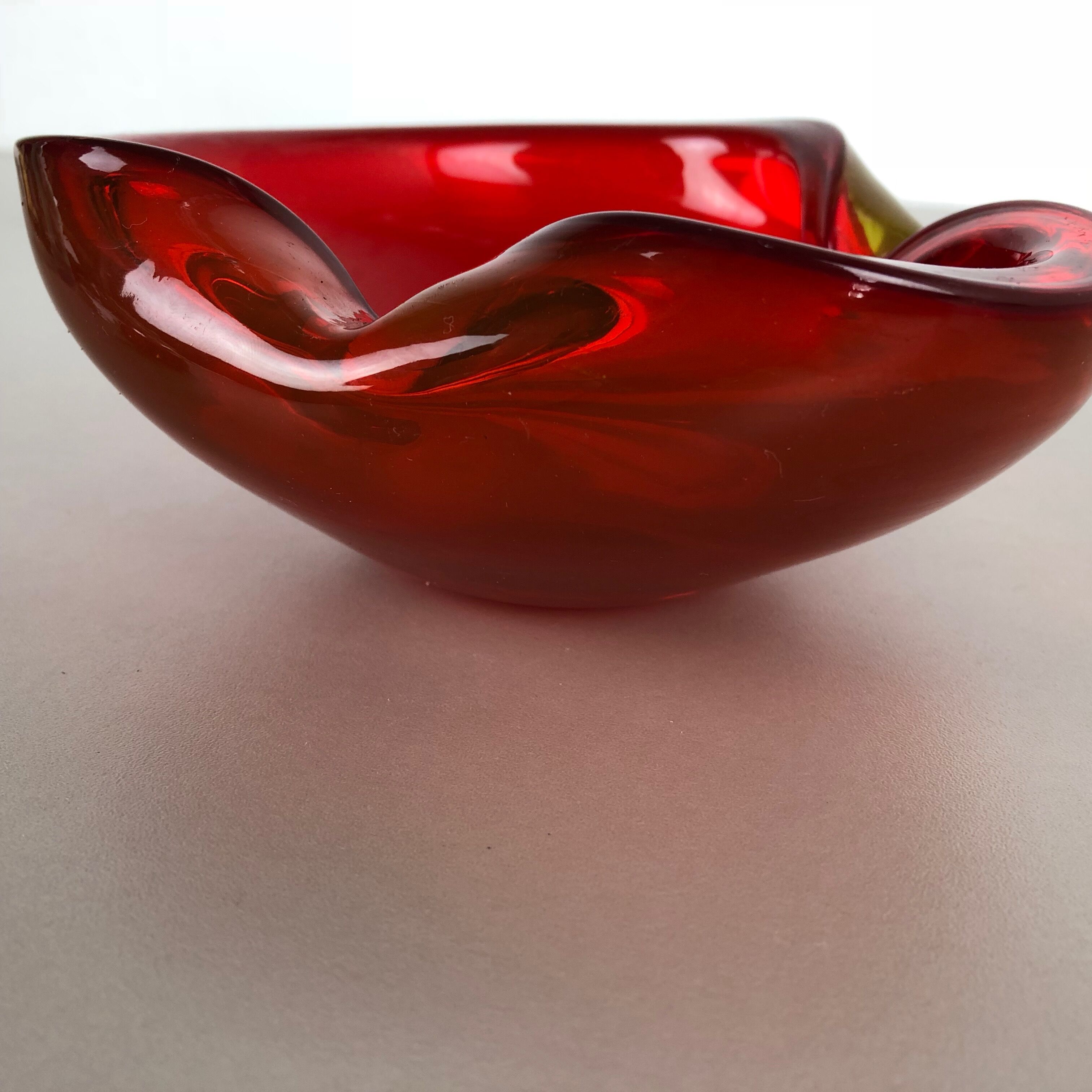Large Murano Glass "Red-Yellow" Bowl Element Shell Ashtray Murano, Italy, 1970s