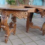 Napoleon III Louis XV style oak table with two extensions, 10 place settings, late 19th century