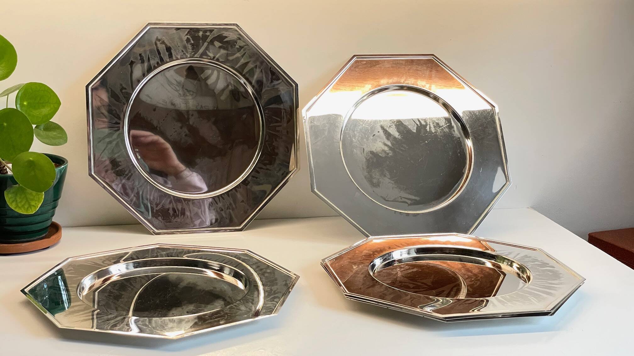 6 Vintage Silver-Plated Metal Plates and Dishes