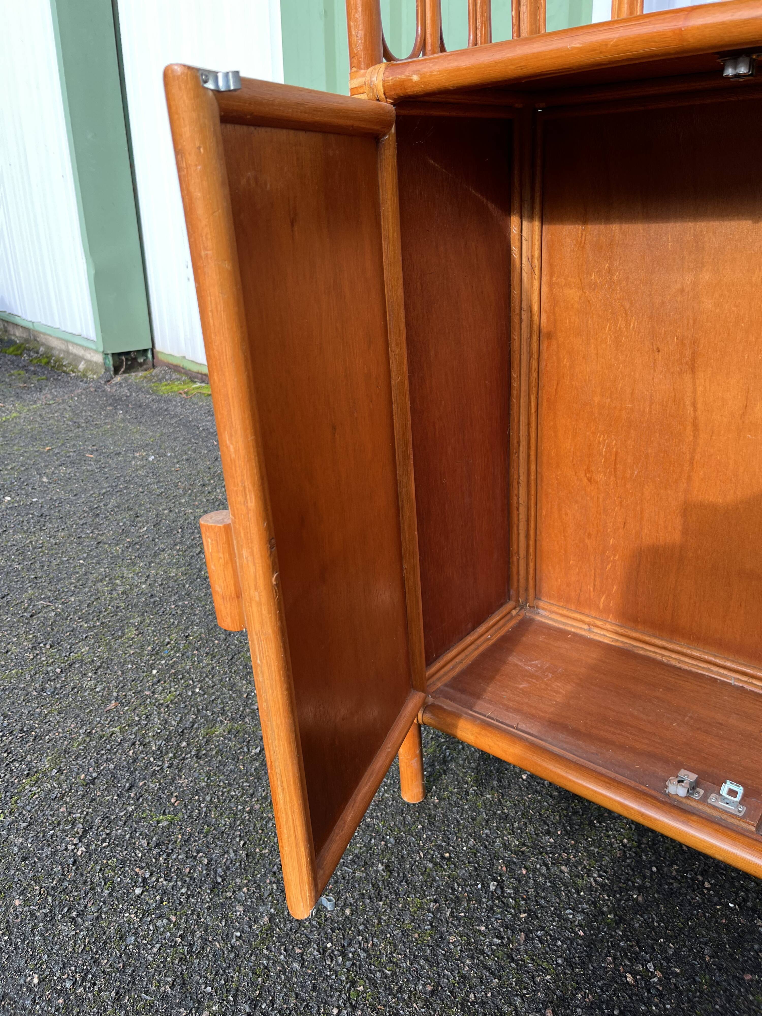 Vintage rattan, wood and cane shelf bookcase