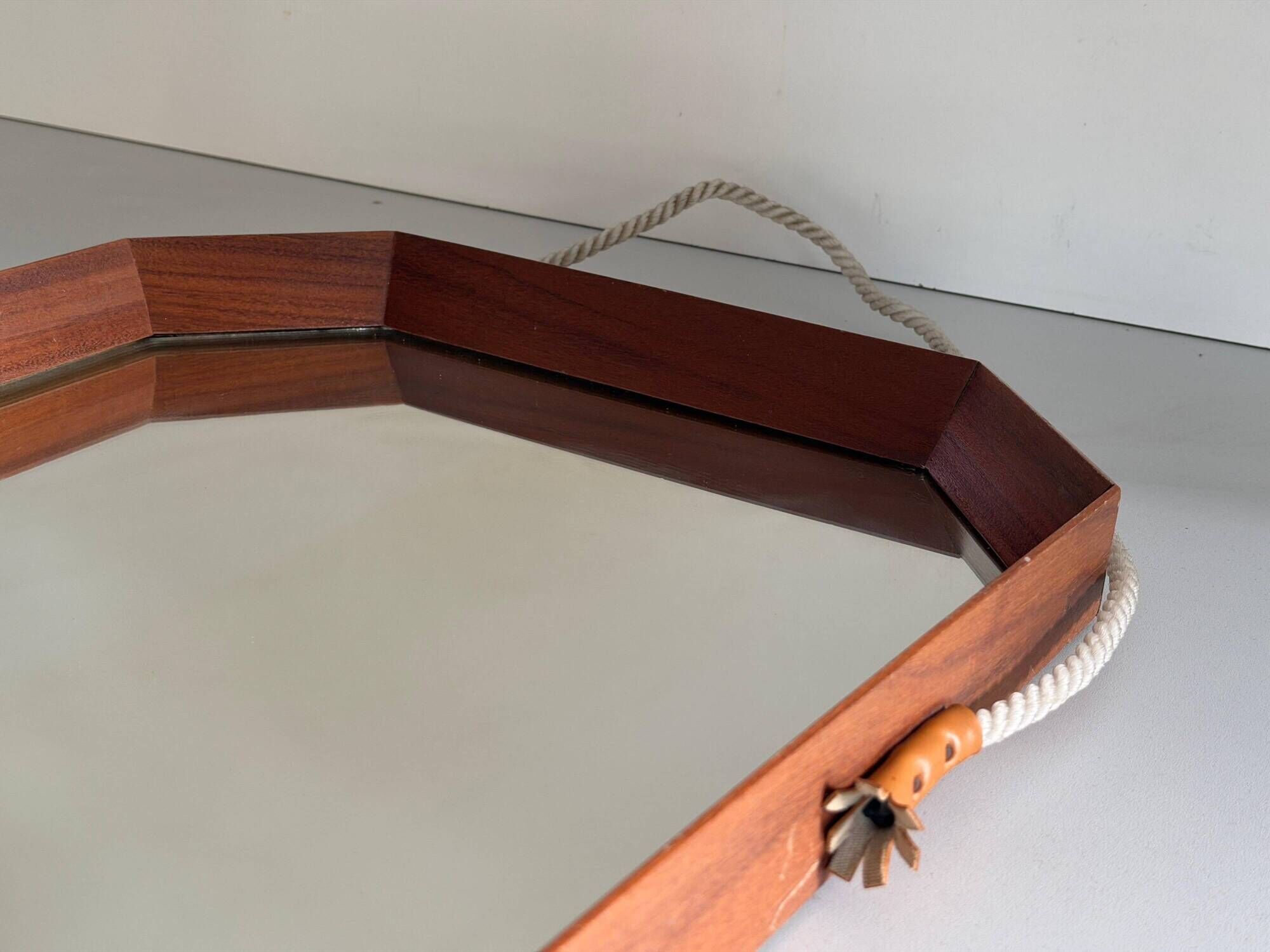 Mid-century rectangular wall mirror in teak, 1960, Italy