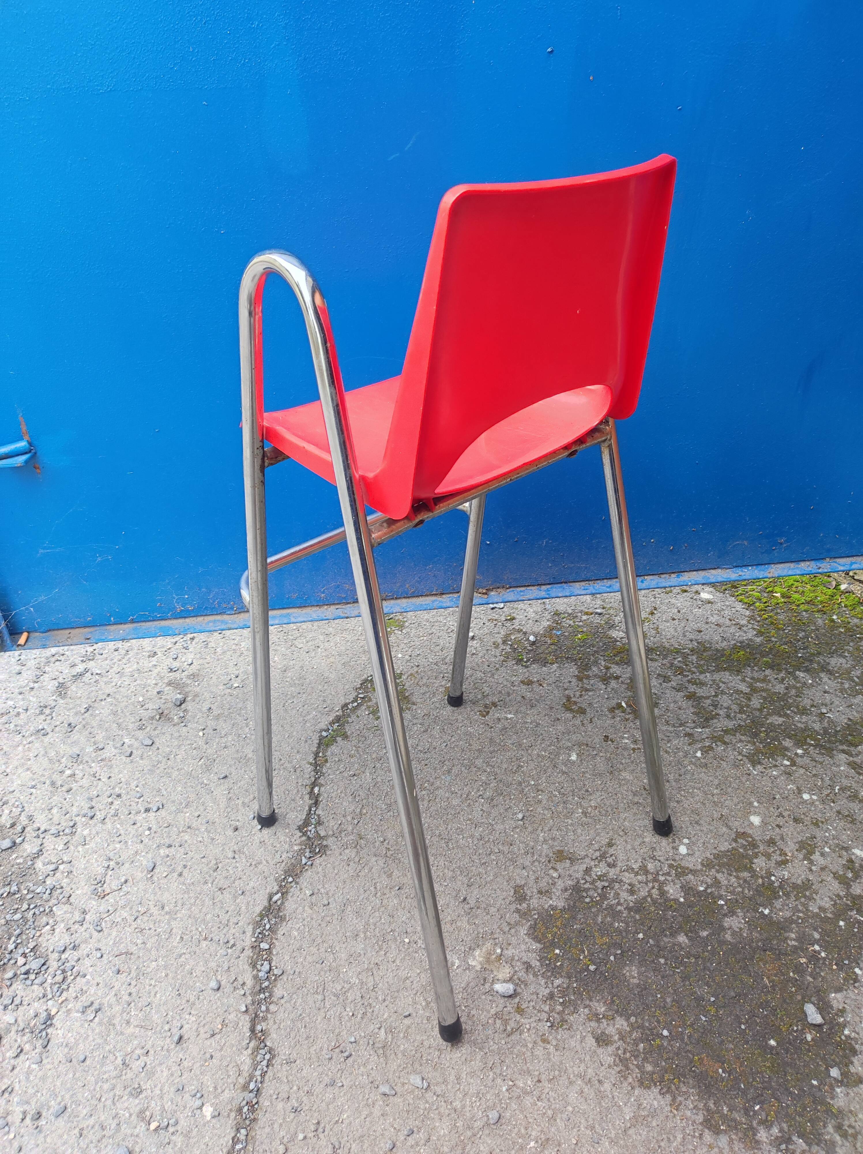 Children's high chair design chrome metal and vintage plastic