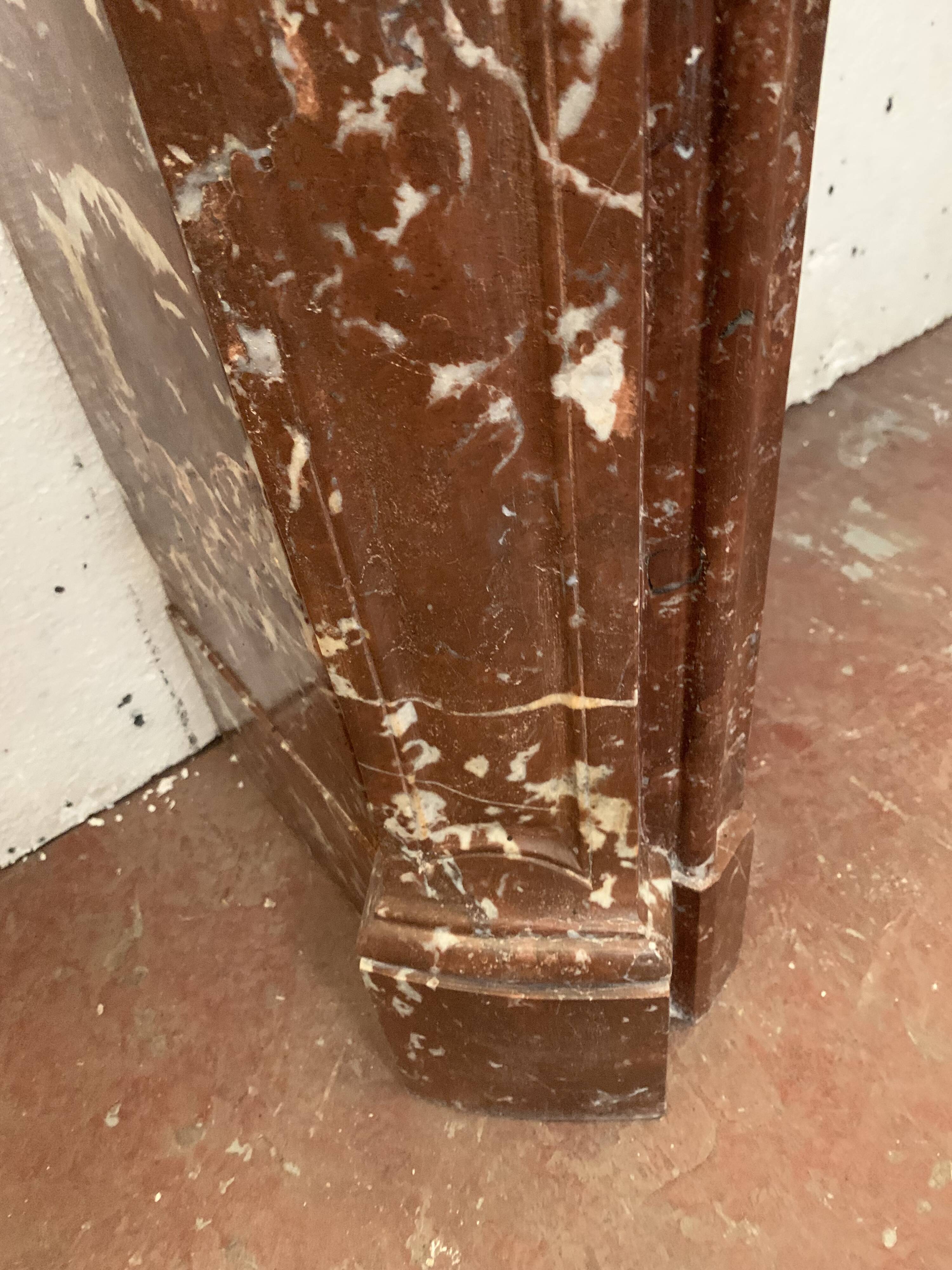 Fireplace three shells louis XV style in royal red marble XIX century