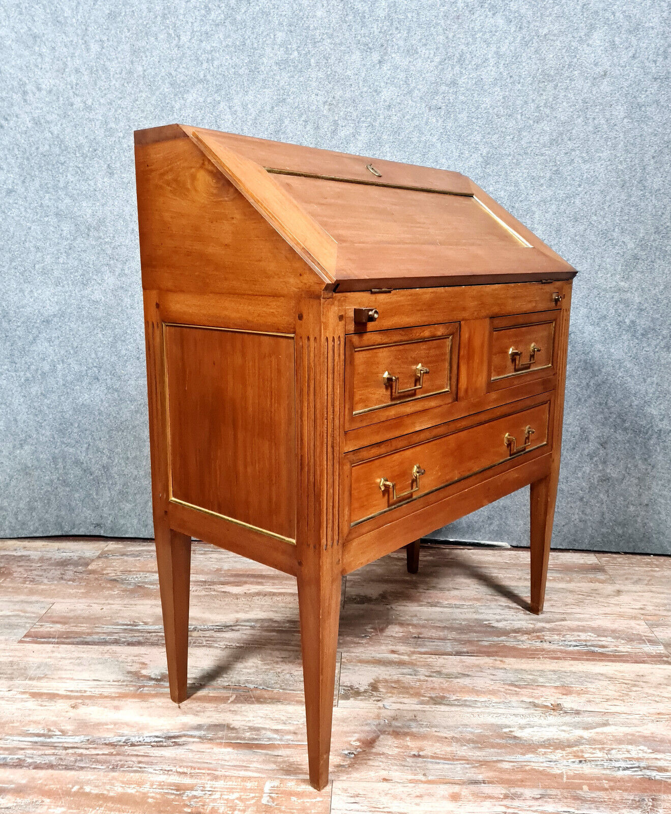 Louis XVI scriban desk in walnut and copper rushes circa 1900