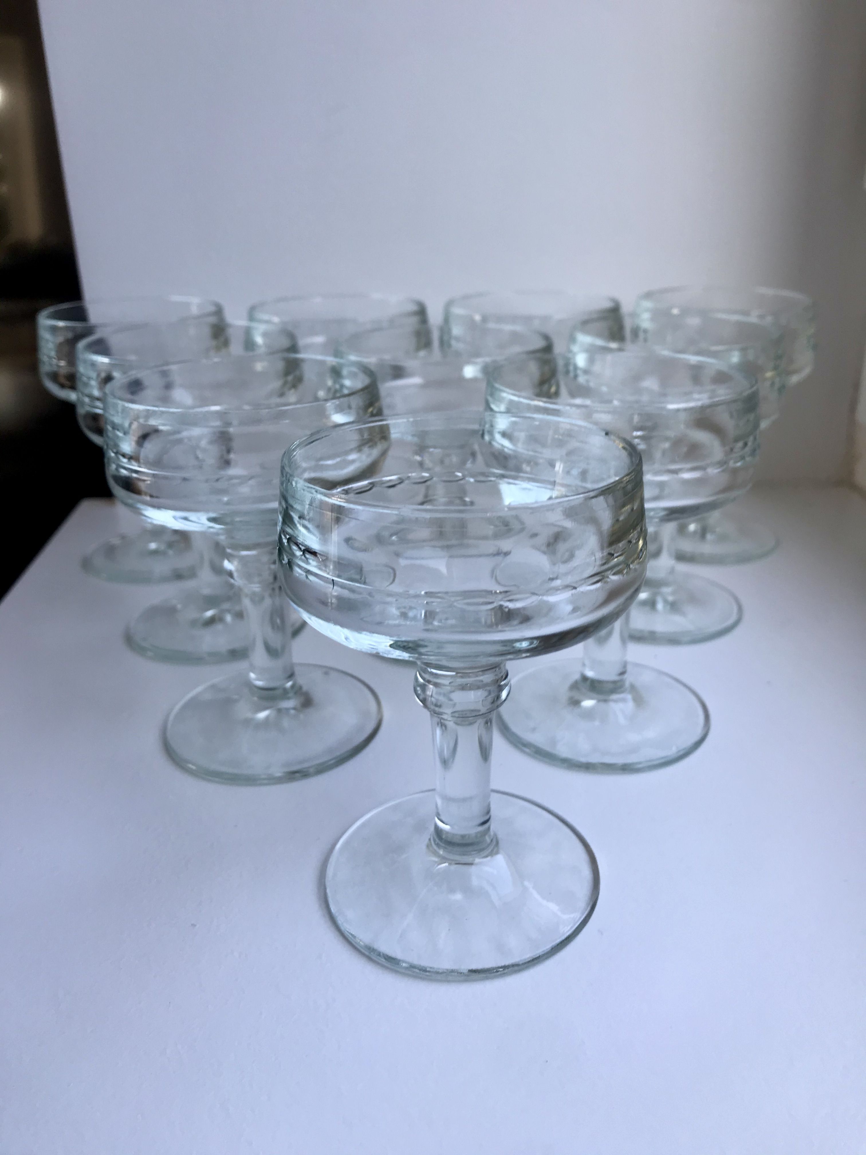 Set of 10 glasses with molded glass bar legs in 70s